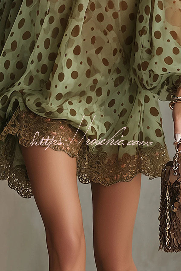 Ethereal Off-The-Shoulder Polka Dot Sheer Mini Dress