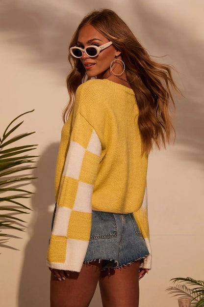 Colorblock Print Knit Sweater