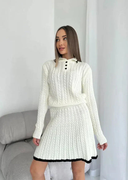 Cable Knit Buttoned Sweater Dress Set