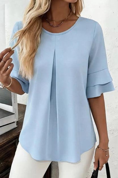 Solid Color Round Neck Short-sleeved Loose Casual Top