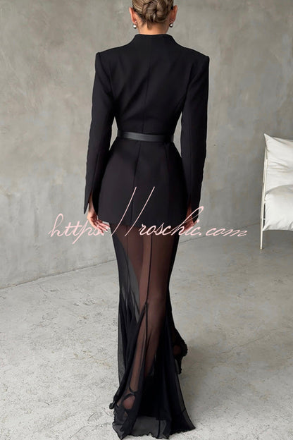 Shes Timeless Mesh High Rise Elastic Waist Fishtail Maxi Skirt