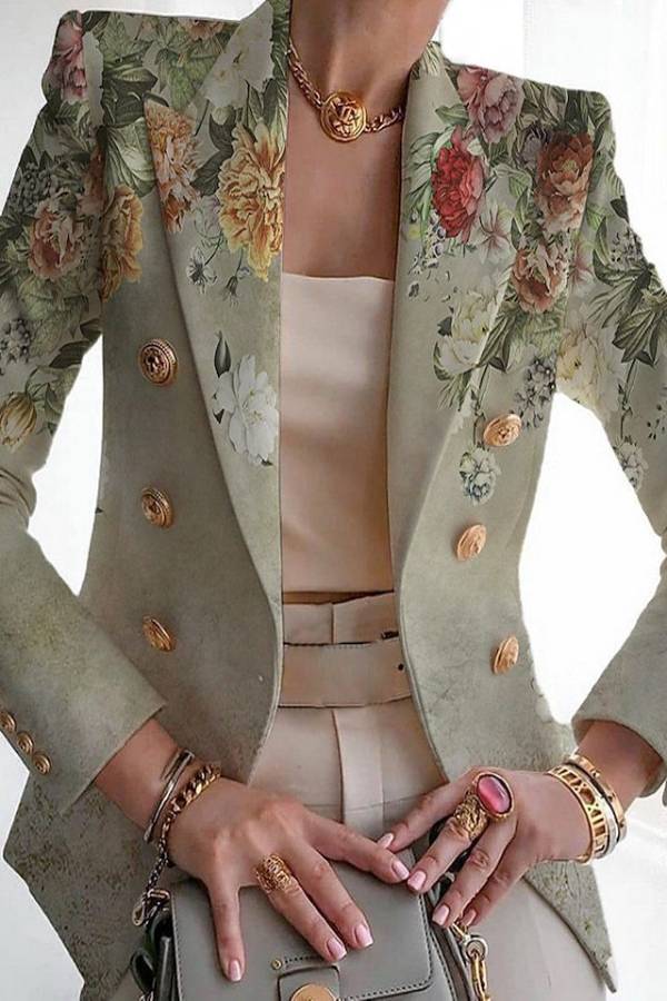 Art print double-breasted blazer