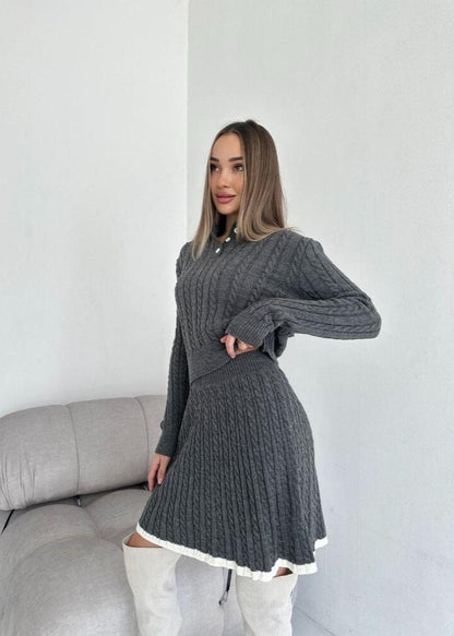 Cable Knit Buttoned Sweater Dress Set
