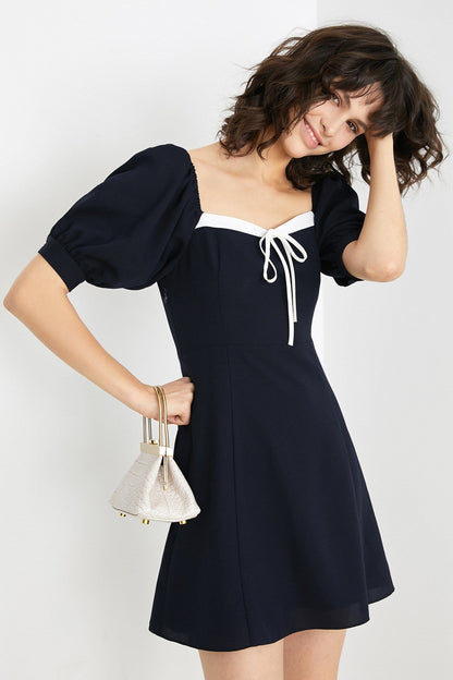 Draping Neckline Navy Mini Dress