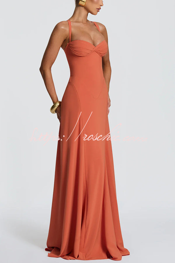 Irie Chiffon Sweetheart Neck Tapered Shoulder Straps Back Lace-up Drape Maxi Dress