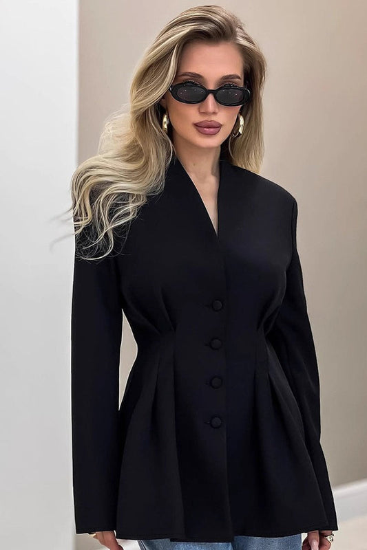 Elegant VNeck Tailored Waist Blazer