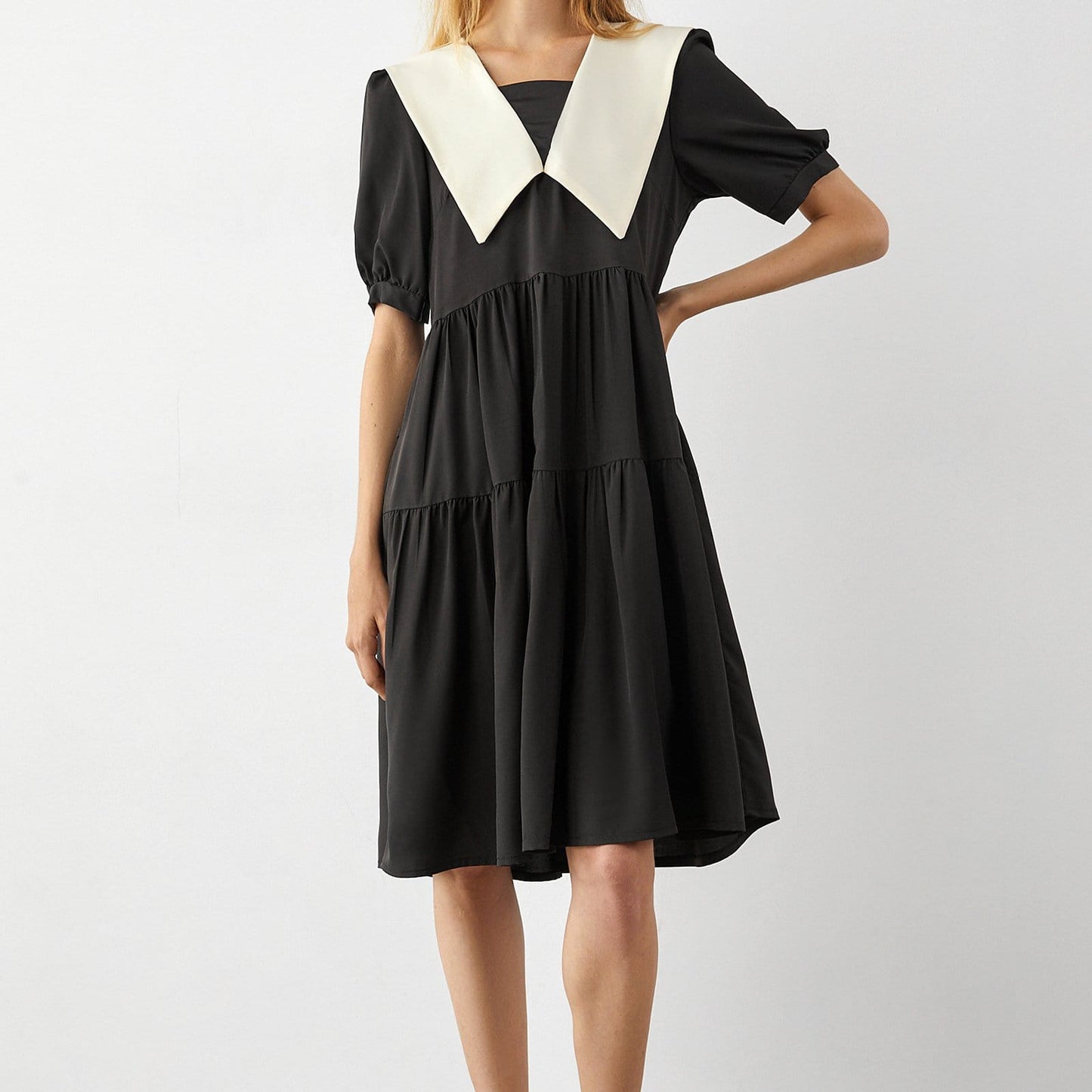 Kaylie Black Lapel Midi Dress