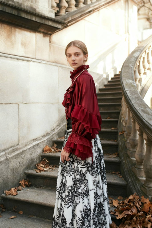 Dark Frill Batwing Sleeve Top