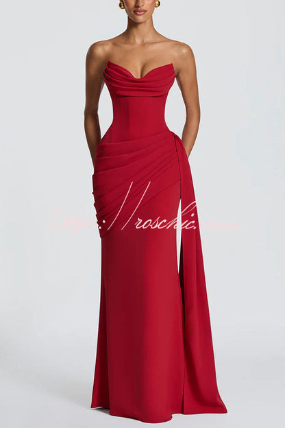 Matisse Strapless Pleated Cowl Overlay Back Lace-up Drape Panel Maxi Dress