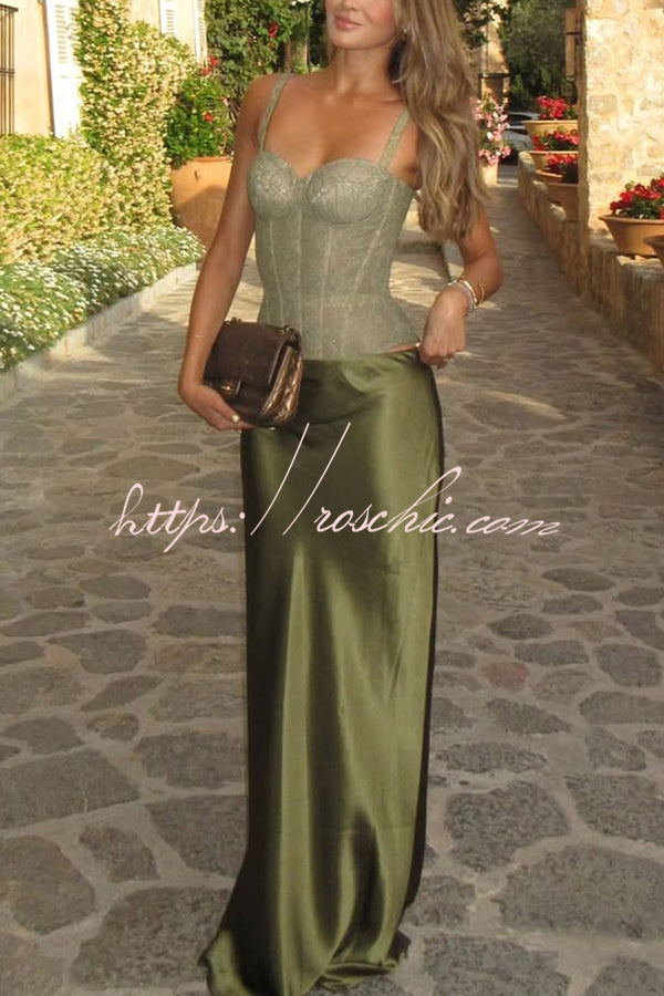 In A Fairytale Lace Corset Back Lace-up Slip Stretch Bodysuit