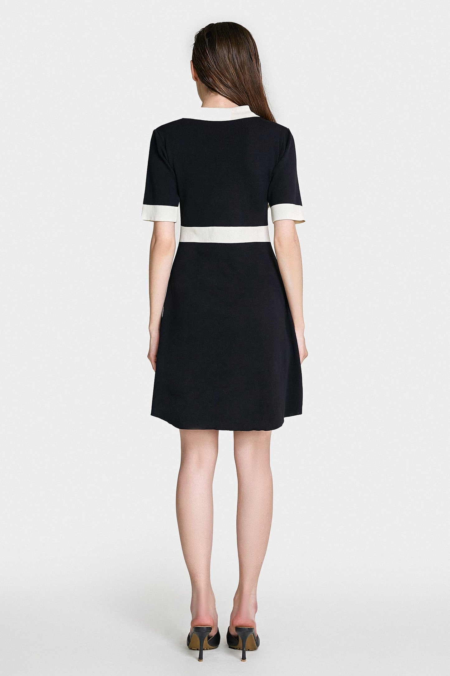 Black Contrast Trim Bow Brooch Knit Dress