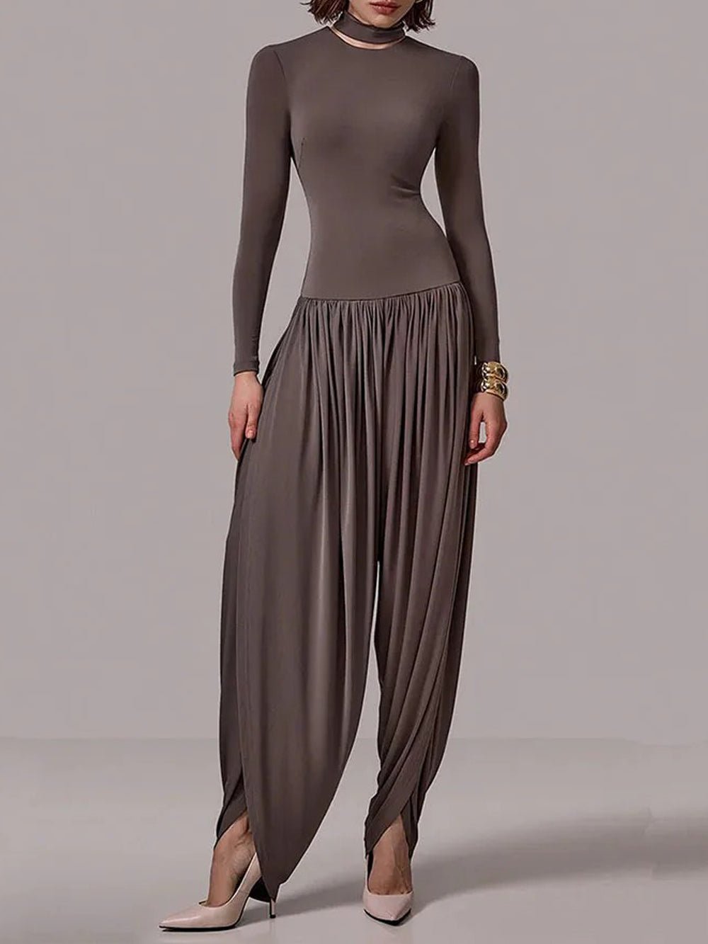Alina Draped Turtleneck Jumpsuit