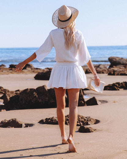 Always A Good Time Cotton Smocked Drape Dress White
