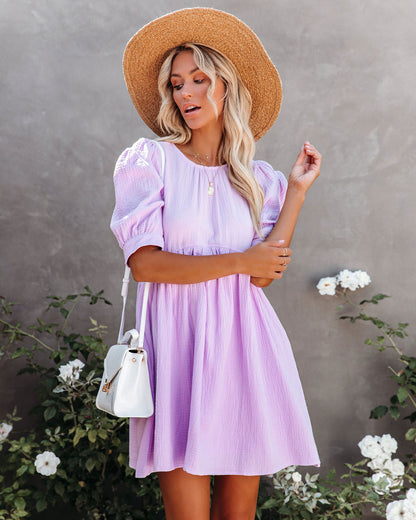 Amber Cotton Pocketed Puff Sleeve Dress Lavender