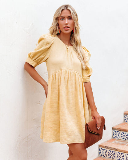 Amber Cotton Pocketed Puff Sleeve Dress Yellow FINAL