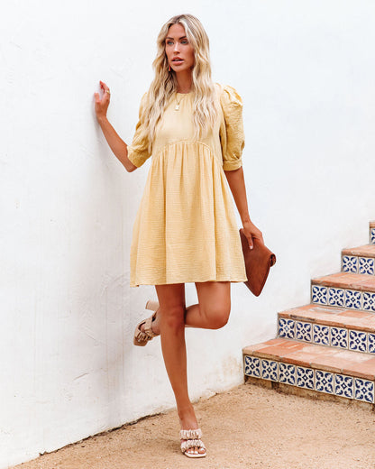 Amber Cotton Pocketed Puff Sleeve Dress Yellow FINAL