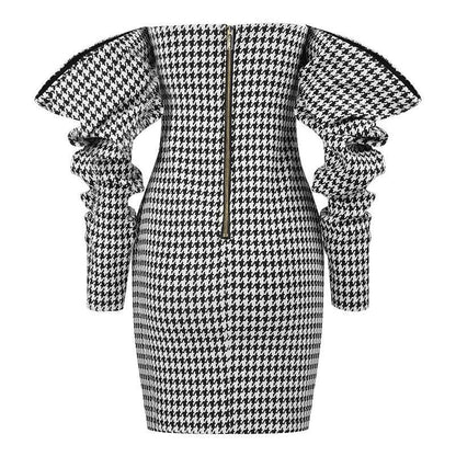Andi Allover Houndstooth Off Shoulder Dress