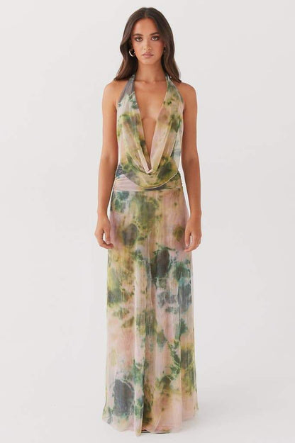 Aída Timeless Printed Halterneck Maxi Dress Boutique Collection