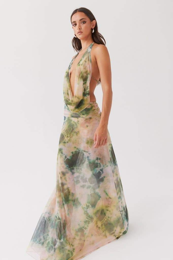 Aída Timeless Printed Halterneck Maxi Dress Boutique Collection