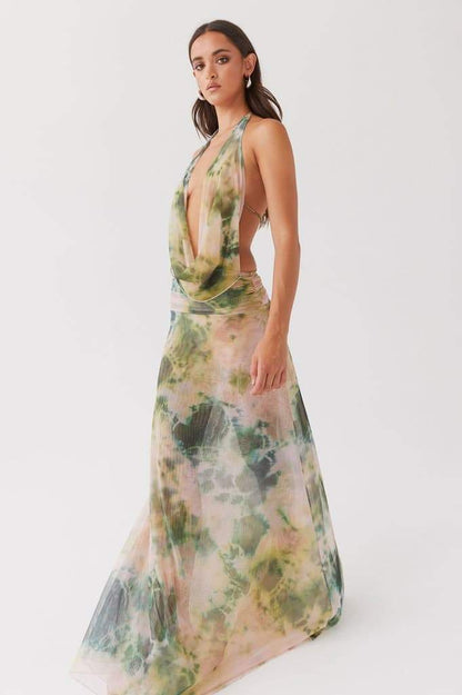 Aída Timeless Printed Halterneck Maxi Dress Boutique Collection