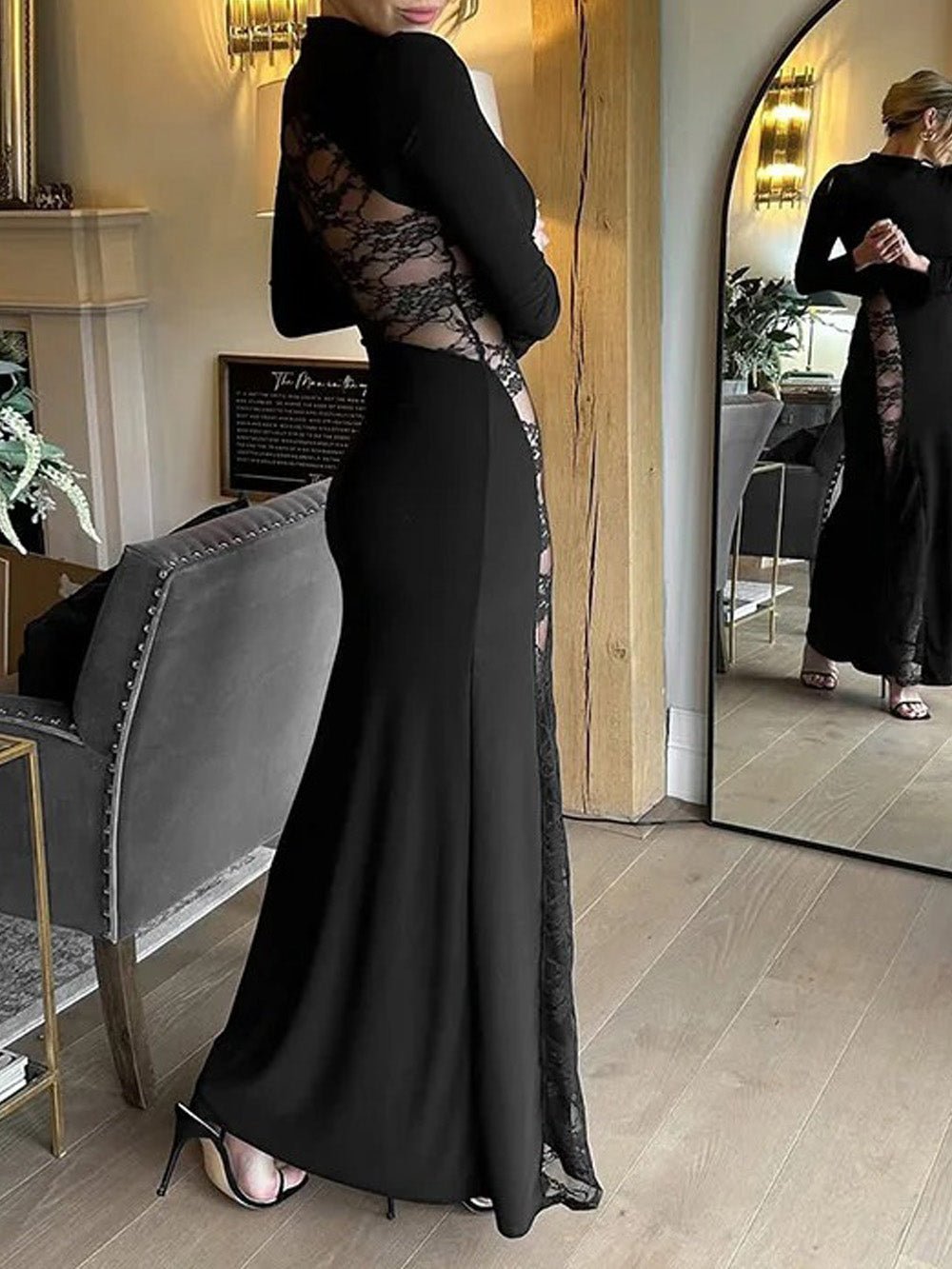 Ariana Sheer Lace Maxi Dress