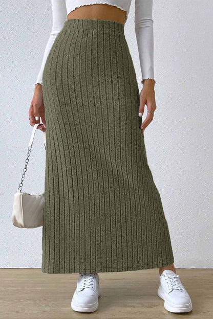 Solid Color Slit Knitted Skirt