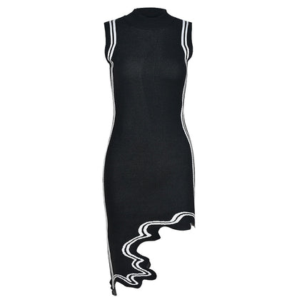 High Neck Sleeveless Sweater Midi Dress - Black