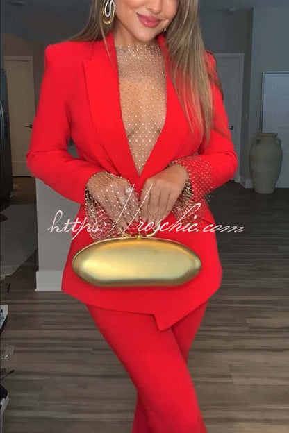 Luxe Lifestyle Single Button Lapel Blazer and Elastic Waist Pocketed Straight Suit Pants Set(Shipped Within 24 Hours)
