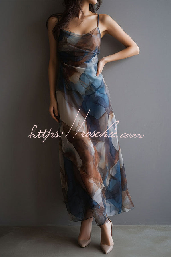 Monet's Dream Abstract Watercolor Cowl Neck Maxi Dress