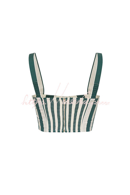 Claudine Striped Heart-shaped Smocked Tank and Raffia Buckle Belted Pocket Bubble Shorts Set