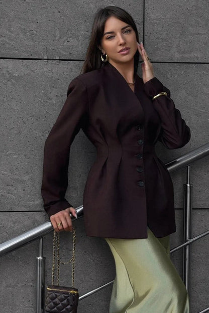 Elegant SingleButton Draped Blazer