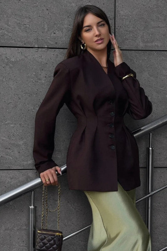 Elegant SingleButton Draped Blazer