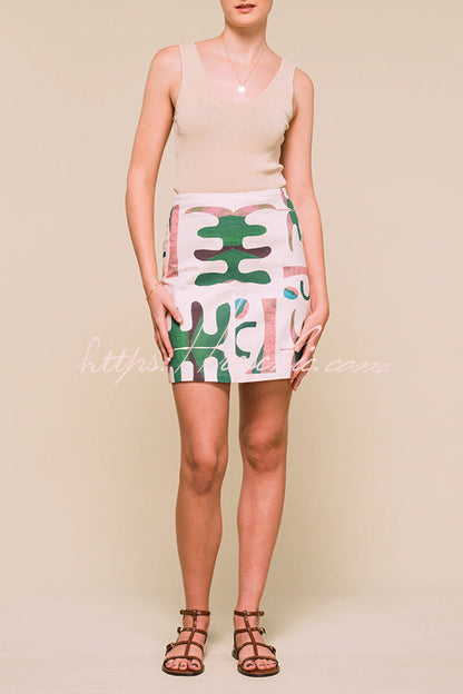 Abstract Geometric Print High-Waisted Skirt