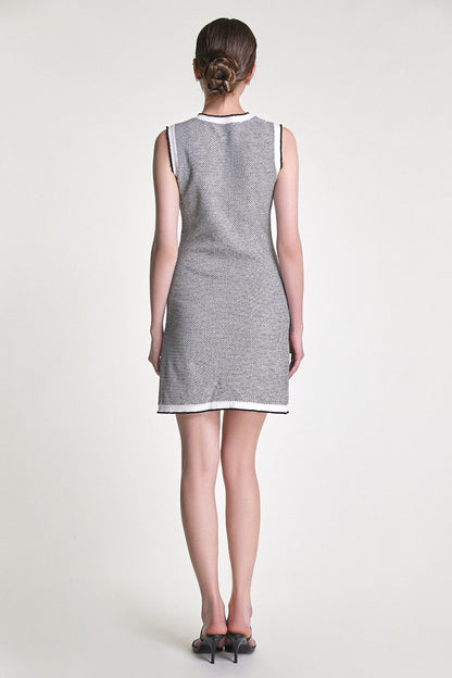 Grey Sleeveless Button Front Pocket Detail Knitted Mini Dress