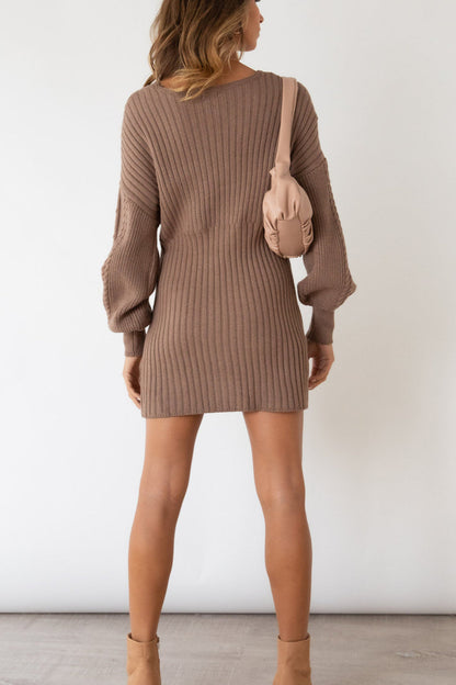 Cable Knit V Neck Bodycon Midi Dress