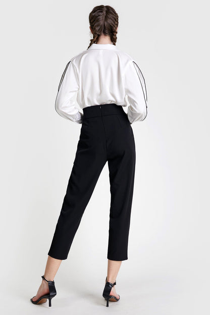 Black Ring Detail Straight Leg Suit Pants