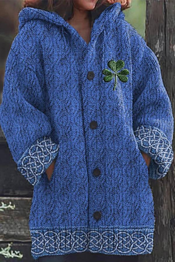 Women's Irish Celtic Knot Jacquard Hooded Sweater