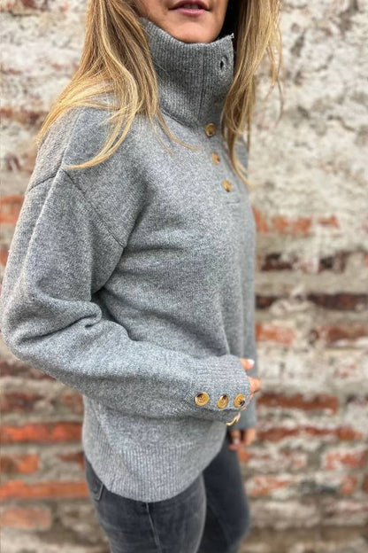 Solid Color Button Casual Loose Sweater