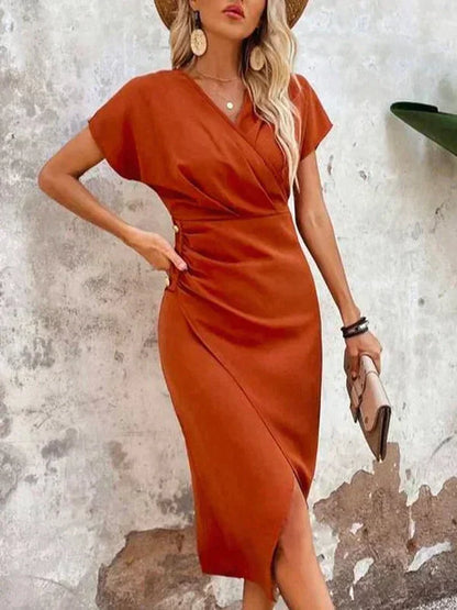 Abigail Exclusive Chic Midi Dress with a V Neck Evening Wear Edit