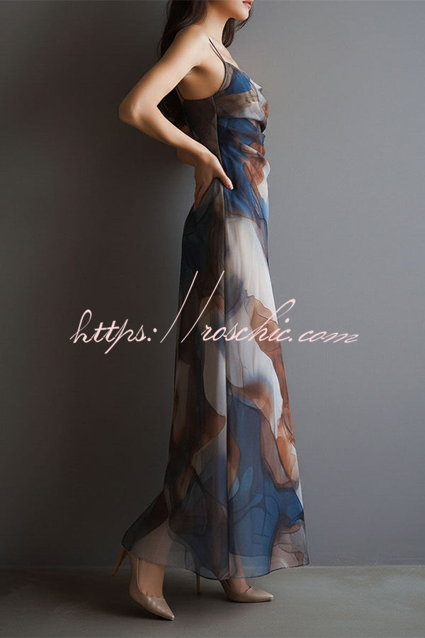Monet's Dream Abstract Watercolor Cowl Neck Maxi Dress