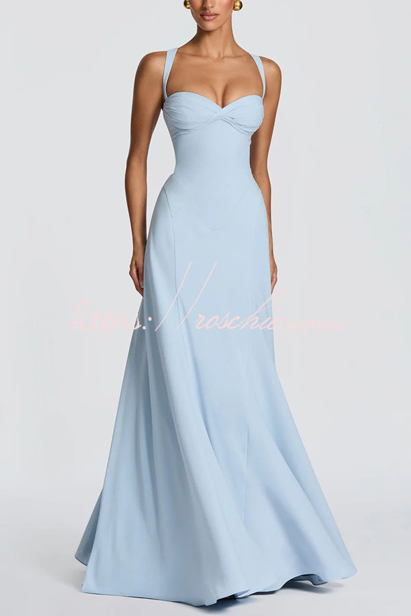 Irie Chiffon Sweetheart Neck Tapered Shoulder Straps Back Lace-up Drape Maxi Dress