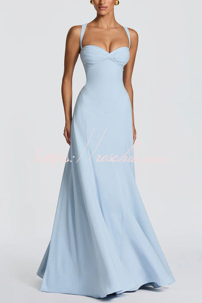 Irie Chiffon Sweetheart Neck Tapered Shoulder Straps Back Lace-up Drape Maxi Dress