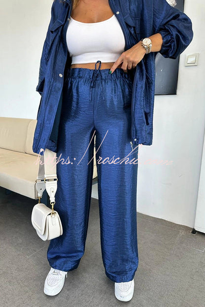 Easy on Me Metallic Fabric Elastic Waist Pocketed Wide Leg Pants (Shipped Within 24 Hours)
