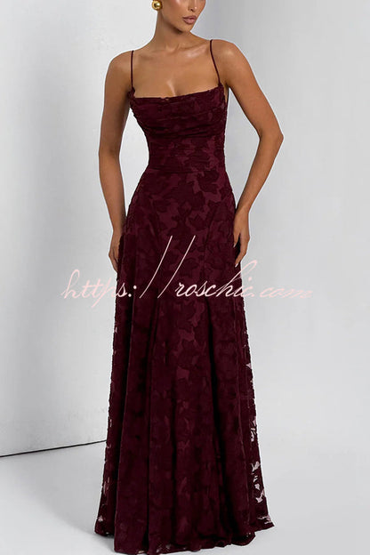 Francis Floral Burnout Jersey Fabric Cowl Neck Back Lace-up Maxi Dress