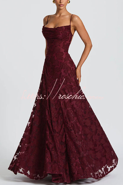 Francis Custom Floral Burnout Fabric Cowl Neck Back Lace-up Maxi Dress