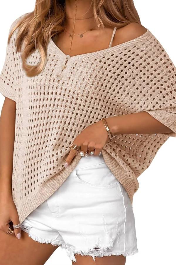 Women's Summer Hollow Out Crochet Knit Tops Beach Coverup