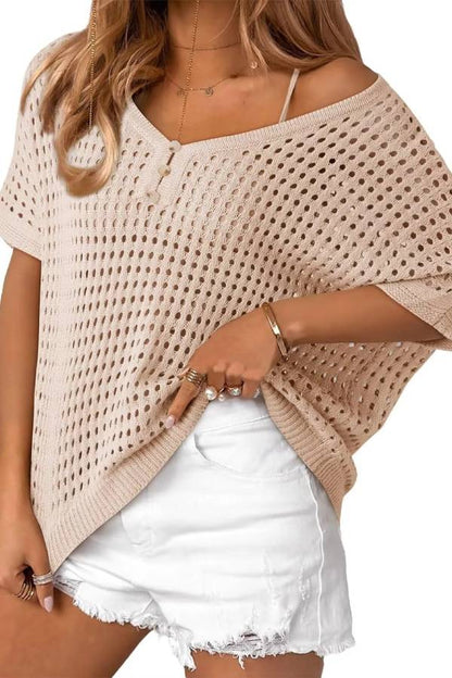 Women's Summer Hollow Out Crochet Knit Tops Beach Coverup