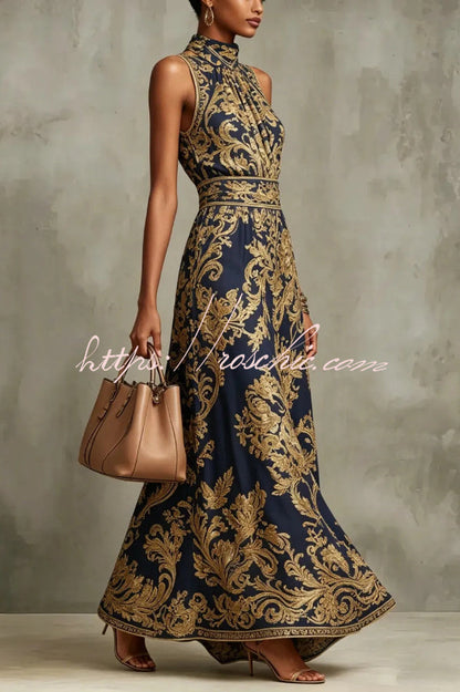 Vintage Gold Embroidered Long Dress