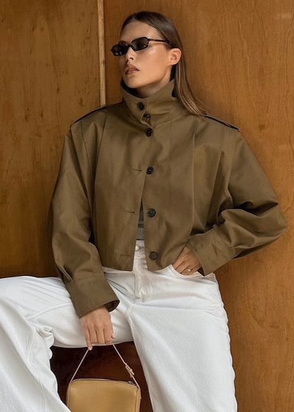 Maren - Cropped High Neck Button Up Jacket