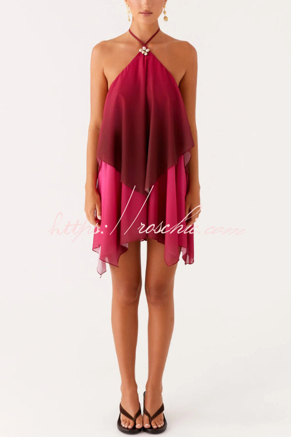 Fashionable Gradient Halter Neck Loose Backless Mini Dress